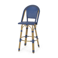 Gomy Outdoor Barstool Char Set of 2, Blue Wicker Woven, Brown Aluminum -BM335136