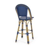 Gomy Outdoor Barstool Char Set of 2, Blue Wicker Woven, Brown Aluminum -BM335136