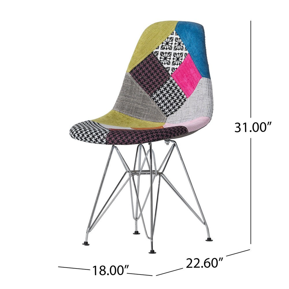 Accent Chair Set of 2, Multicolor Pink Patchwork w Eiffel Metal Base -BM335137