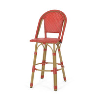 Gomy Outdoor Barstool Char Set of 2, Plaid Red Wicker, Brown Aluminum -BM335138