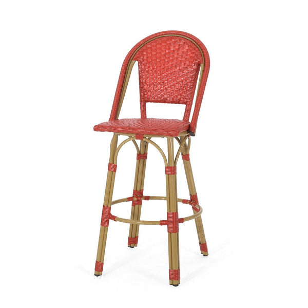 Gomy Outdoor Barstool Char Set of 2, Plaid Red Wicker, Brown Aluminum -BM335138