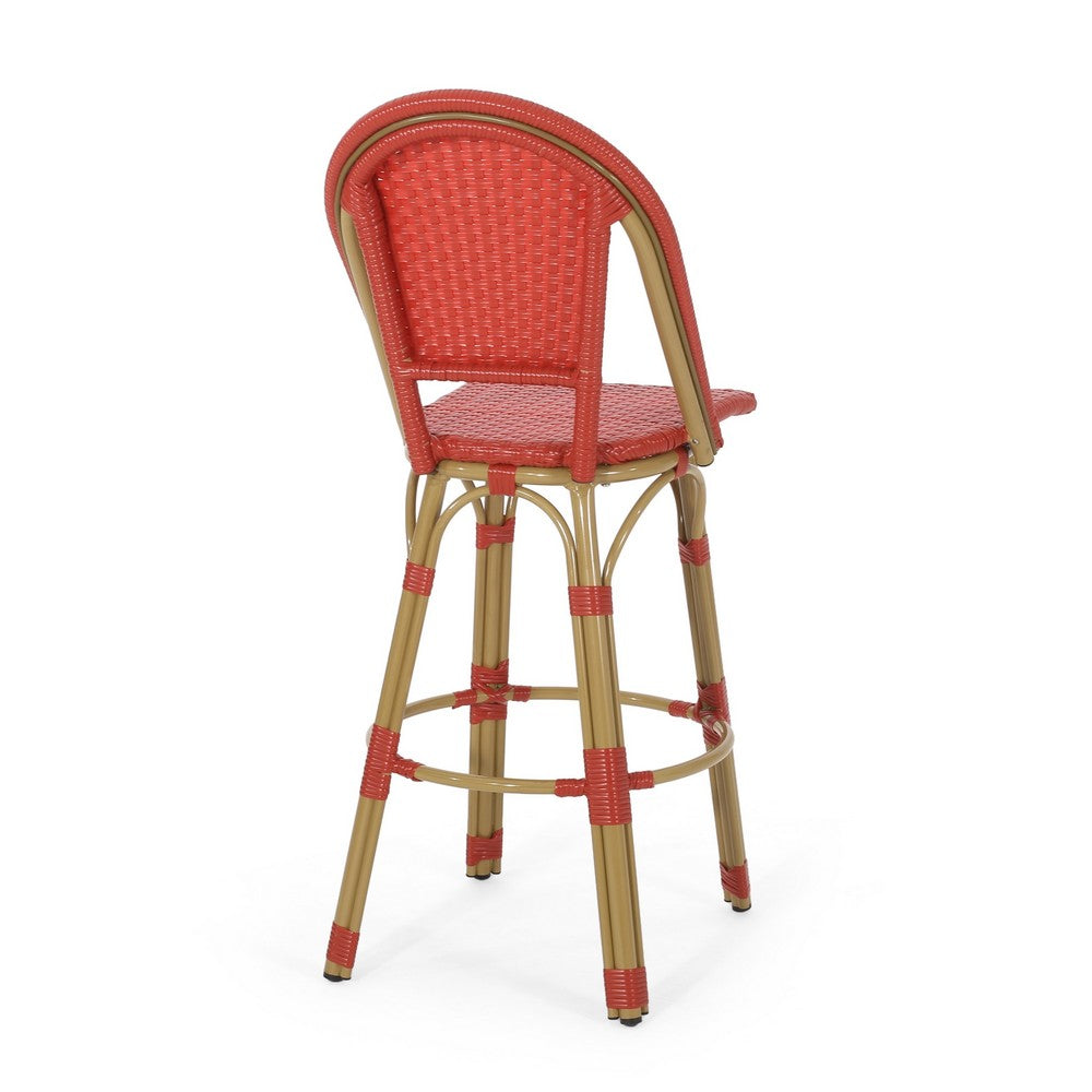 Gomy Outdoor Barstool Char Set of 2, Plaid Red Wicker, Brown Aluminum -BM335138