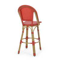 Gomy Outdoor Barstool Char Set of 2, Plaid Red Wicker, Brown Aluminum -BM335138
