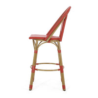 Gomy Outdoor Barstool Char Set of 2, Plaid Red Wicker, Brown Aluminum -BM335138