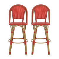 Gomy Outdoor Barstool Char Set of 2, Plaid Red Wicker, Brown Aluminum -BM335138