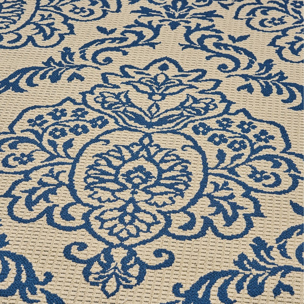 Ira 5 x 7 Outdoor Small Area Rug, Beige Blue Floral Medallion Pattern -BM335144