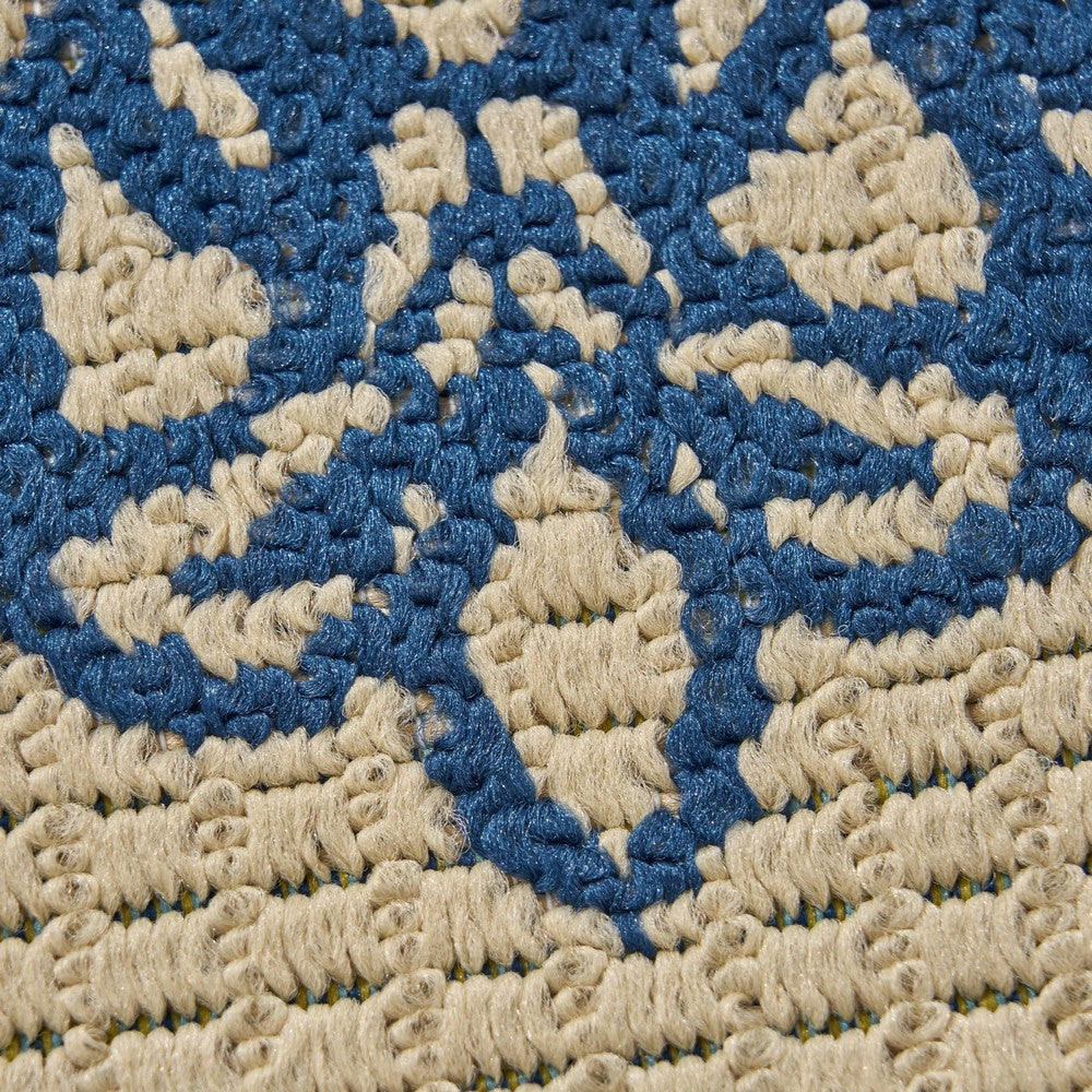 Ira 5 x 7 Outdoor Small Area Rug, Beige Blue Floral Medallion Pattern -BM335144