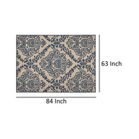 Ira 5 x 7 Outdoor Small Area Rug, Beige Blue Floral Medallion Pattern -BM335144