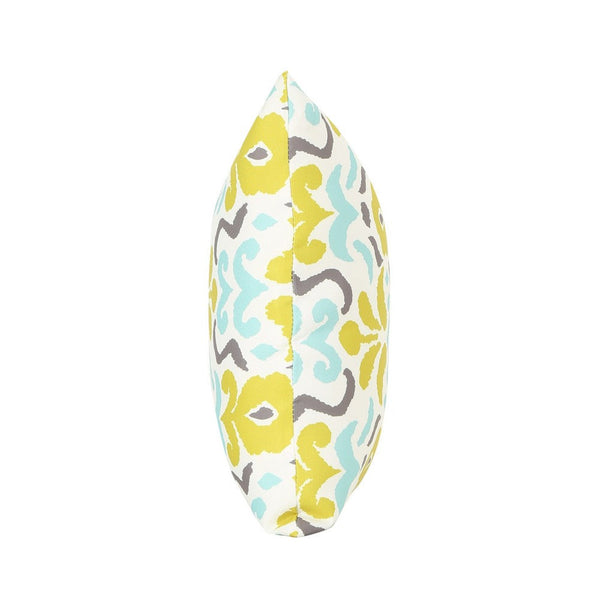 Outdoor Throw Pillow, Abstract Yellow Blue Floral Pattern, 18 Inch -BM335149