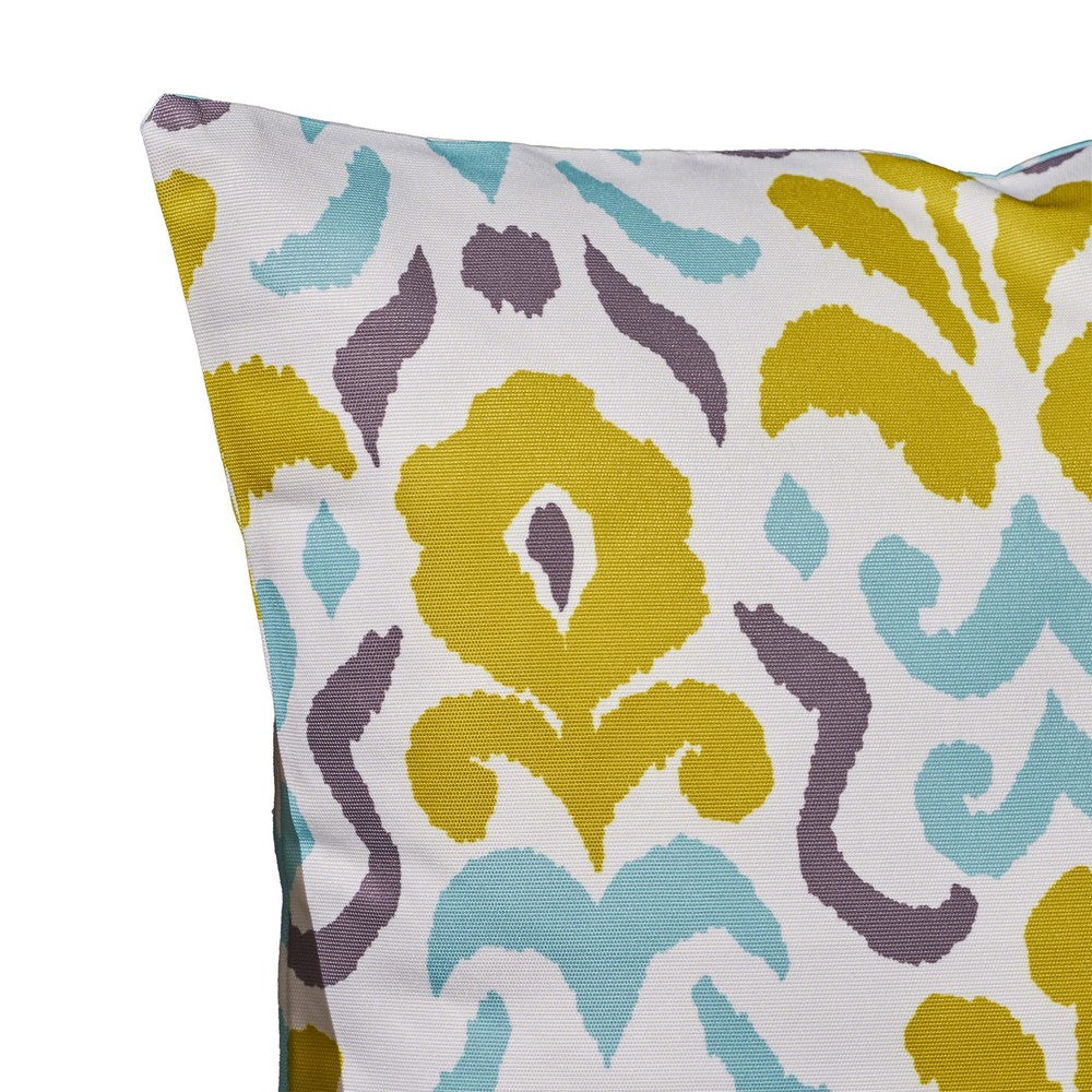 Outdoor Throw Pillow, Abstract Yellow Blue Floral Pattern, 18 Inch -BM335149