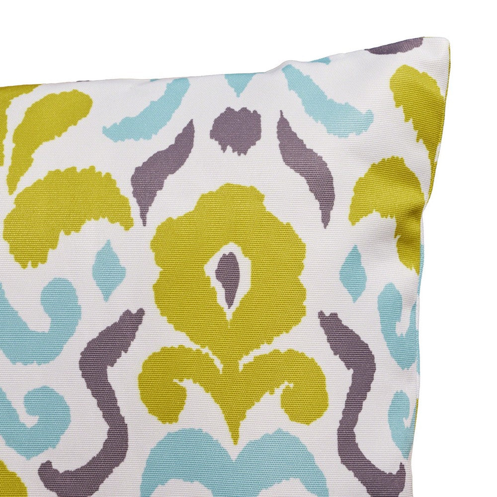 Outdoor Throw Pillow, Abstract Yellow Blue Floral Pattern, 18 Inch -BM335149