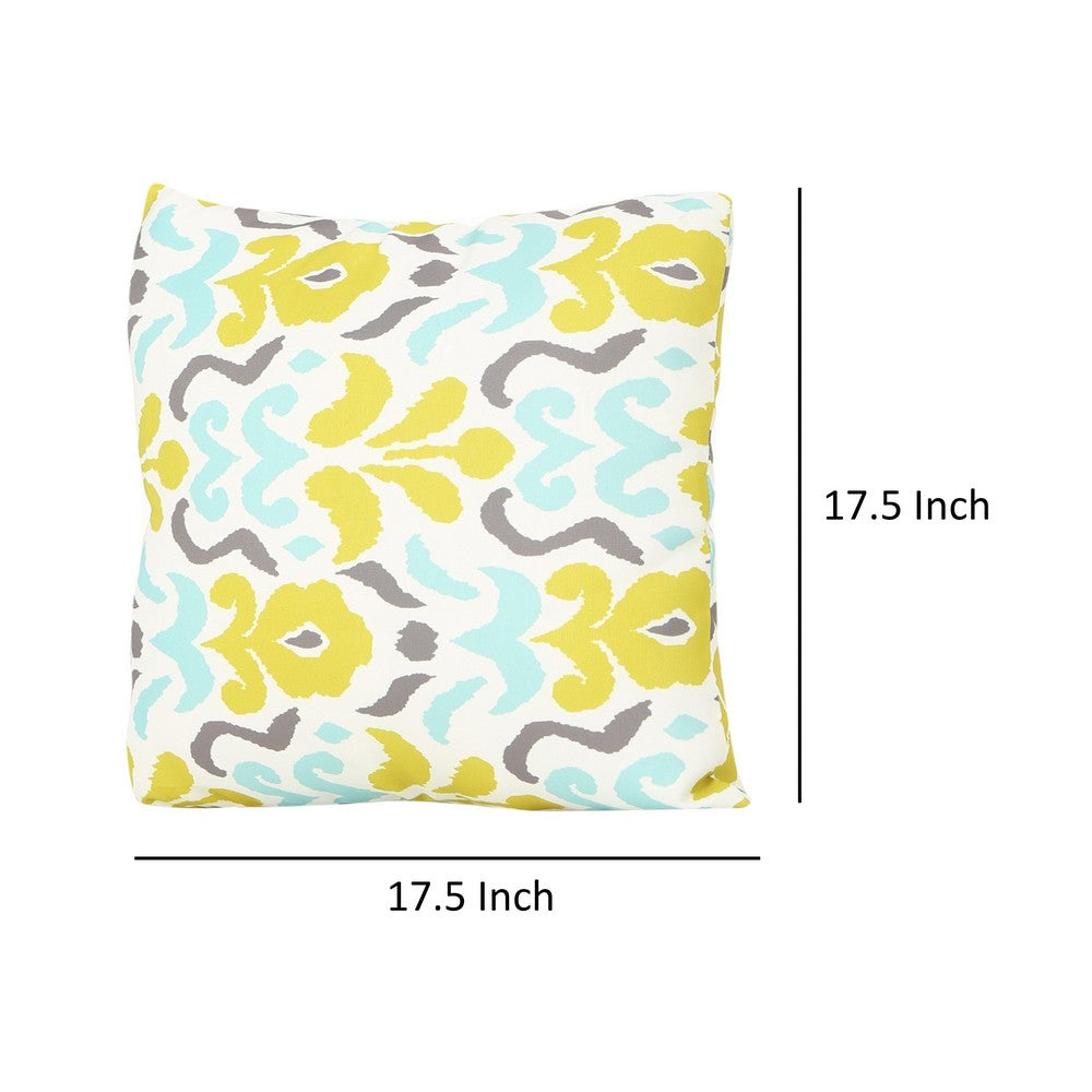 Outdoor Throw Pillow, Abstract Yellow Blue Floral Pattern, 18 Inch -BM335149