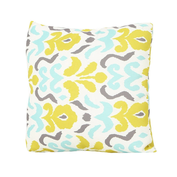 Outdoor Throw Pillow, Abstract Yellow Blue Floral Pattern, 18 Inch -BM335149
