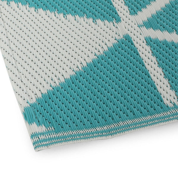 4 x 6 Outdoor Small Area Rug, Turquoise Green and White Geometry -BM335151