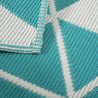 4 x 6 Outdoor Small Area Rug, Turquoise Green and White Geometry -BM335151