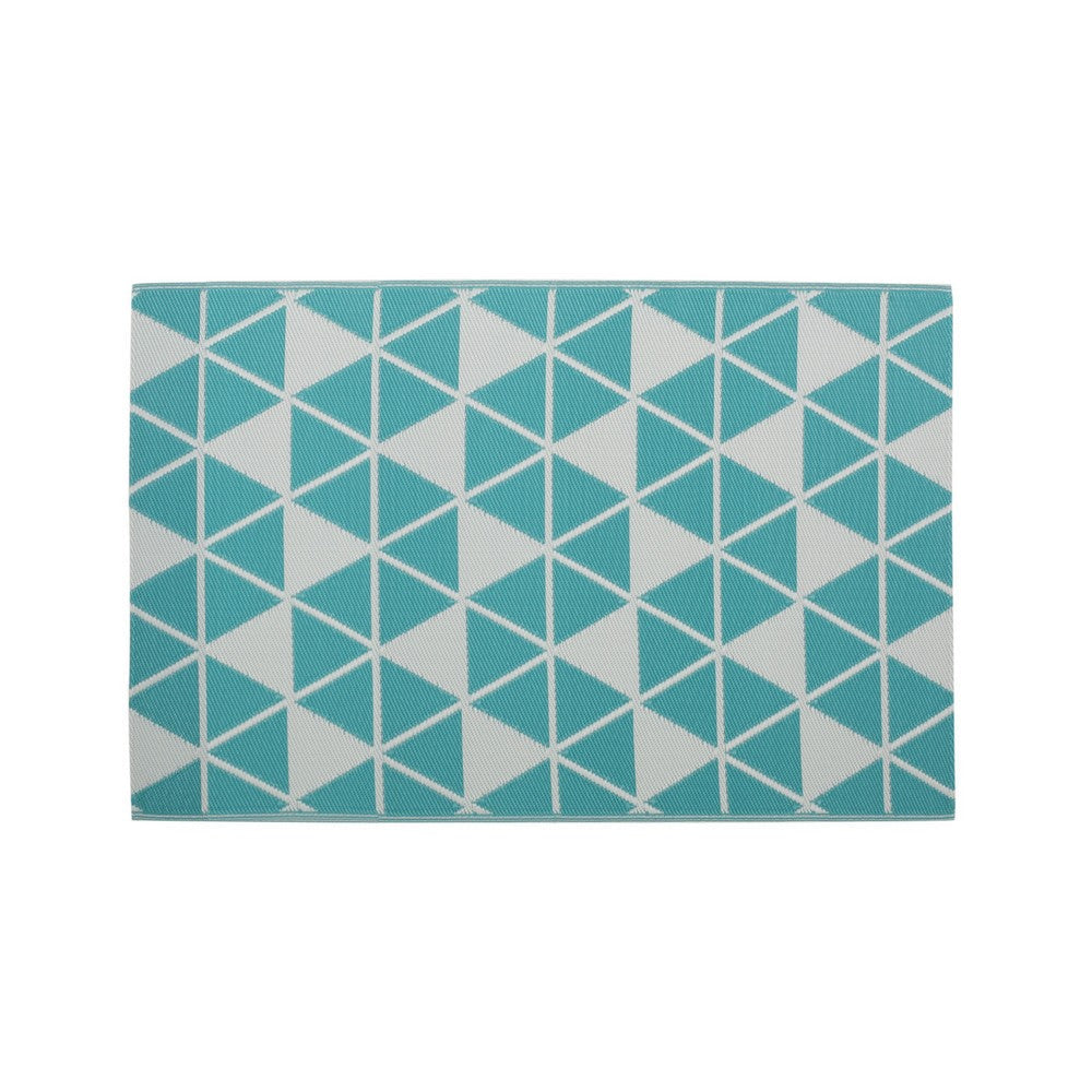 4 x 6 Outdoor Small Area Rug, Turquoise Green and White Geometry -BM335151