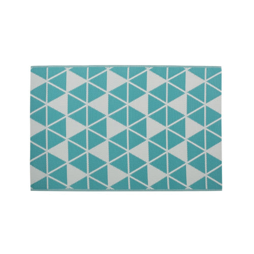 4 x 6 Outdoor Small Area Rug, Turquoise Green and White Geometry -BM335151