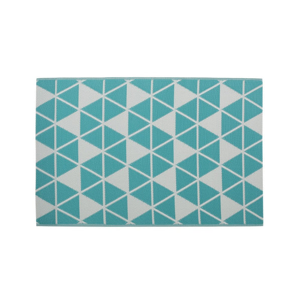 4 x 6 Outdoor Small Area Rug, Turquoise Green and White Geometry -BM335151