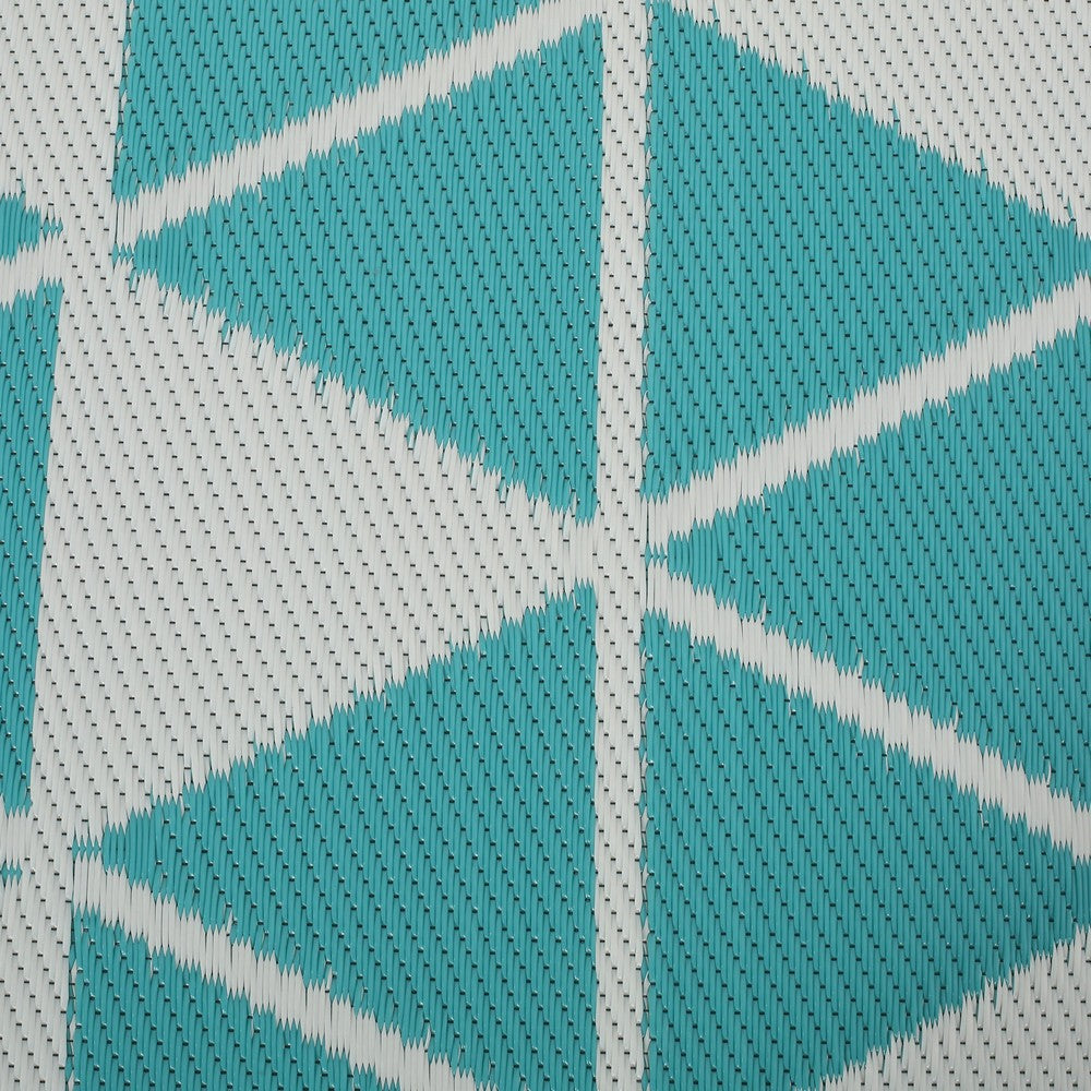 4 x 6 Outdoor Small Area Rug, Turquoise Green and White Geometry -BM335151