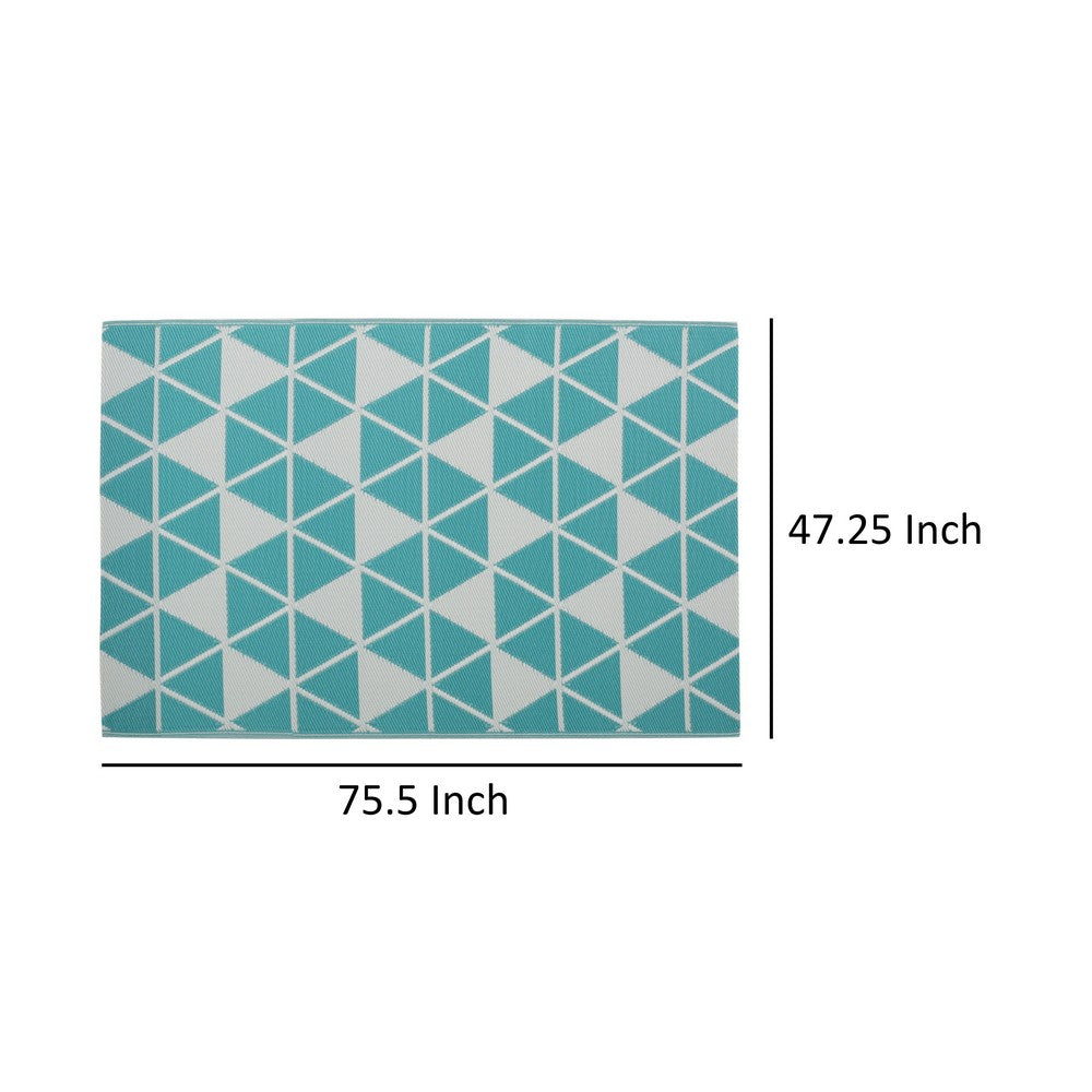 4 x 6 Outdoor Small Area Rug, Turquoise Green and White Geometry -BM335151