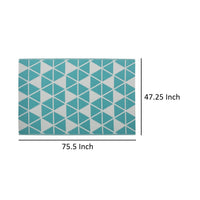 4 x 6 Outdoor Small Area Rug, Turquoise Green and White Geometry -BM335151