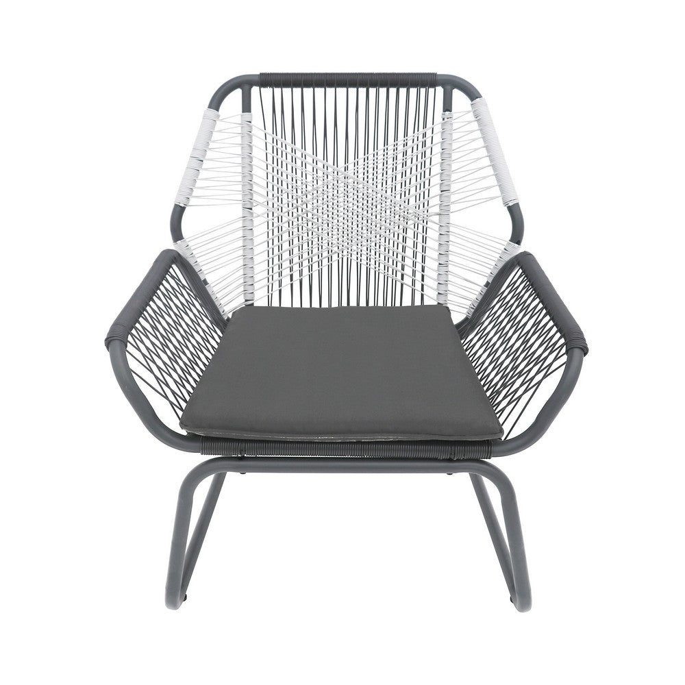 Meny Outdoor Club Chair Set of 2, White Rattan Woven, Matte Gray Metal -BM335152