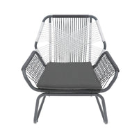 Meny Outdoor Club Chair Set of 2, White Rattan Woven, Matte Gray Metal -BM335152