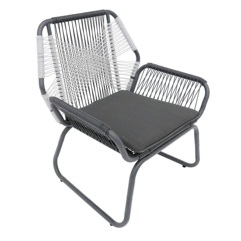 Meny Outdoor Club Chair Set of 2, White Rattan Woven, Matte Gray Metal -BM335152