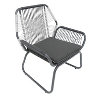 Meny Outdoor Club Chair Set of 2, White Rattan Woven, Matte Gray Metal -BM335152