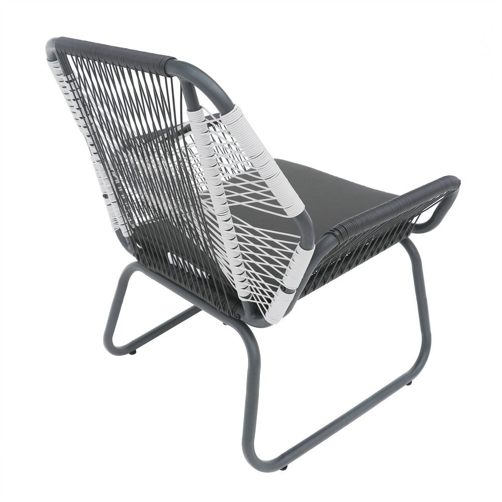 Meny Outdoor Club Chair Set of 2, White Rattan Woven, Matte Gray Metal -BM335152