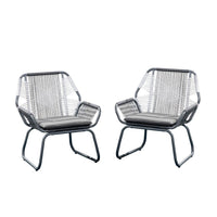 Meny Outdoor Club Chair Set of 2, White Rattan Woven, Matte Gray Metal -BM335152