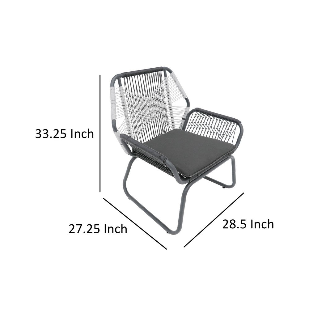 Meny Outdoor Club Chair Set of 2, White Rattan Woven, Matte Gray Metal -BM335152