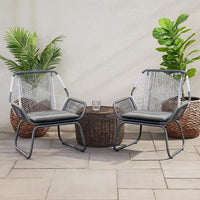 Meny Outdoor Club Chair Set of 2, White Rattan Woven, Matte Gray Metal -BM335152
