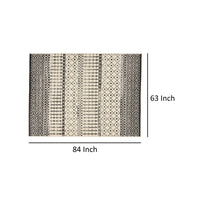 5 x 7 Outdoor Small Area Rug, Modern Black, Ivory Geometric Pattern -BM335153