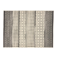5 x 7 Outdoor Small Area Rug, Modern Black, Ivory Geometric Pattern -BM335153
