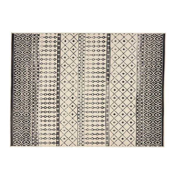 5 x 7 Outdoor Small Area Rug, Modern Black, Ivory Geometric Pattern -BM335153