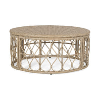 Resy Outdoor Coffee Table, 33 Inch Oval Top, Boho Brown Wicker Woven -BM335155