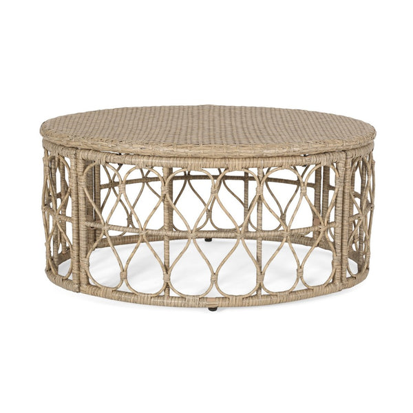 Resy Outdoor Coffee Table, 33 Inch Oval Top, Boho Brown Wicker Woven -BM335155