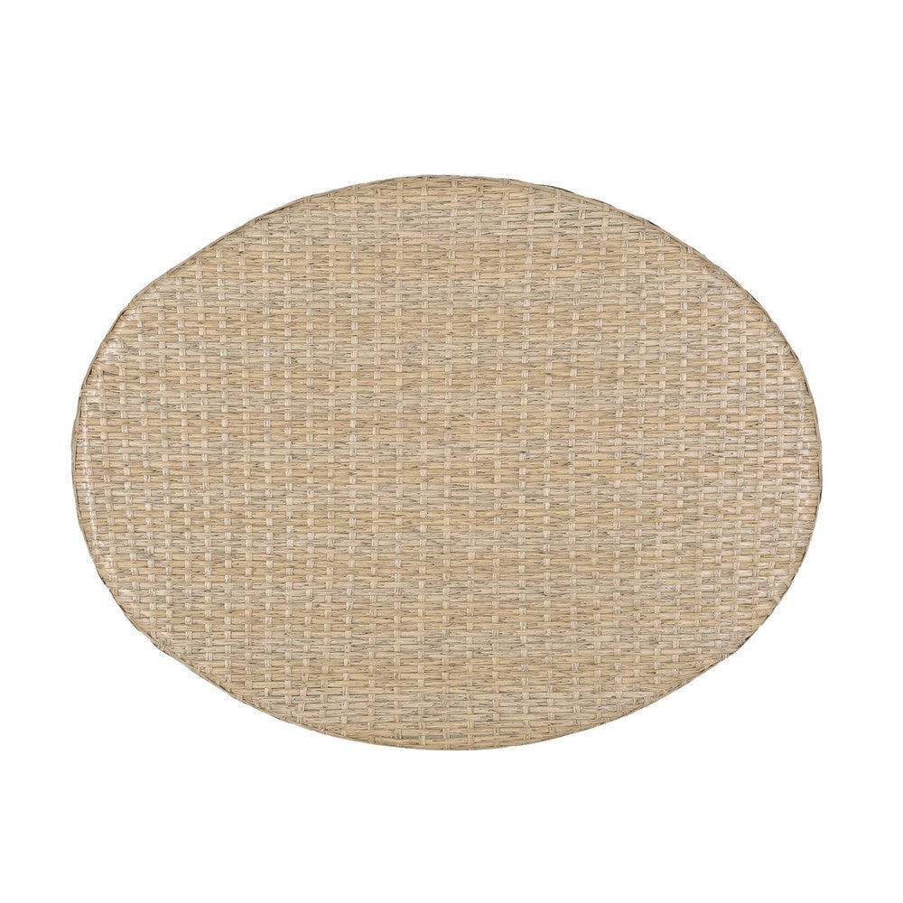 Resy Outdoor Coffee Table, 33 Inch Oval Top, Boho Brown Wicker Woven -BM335155