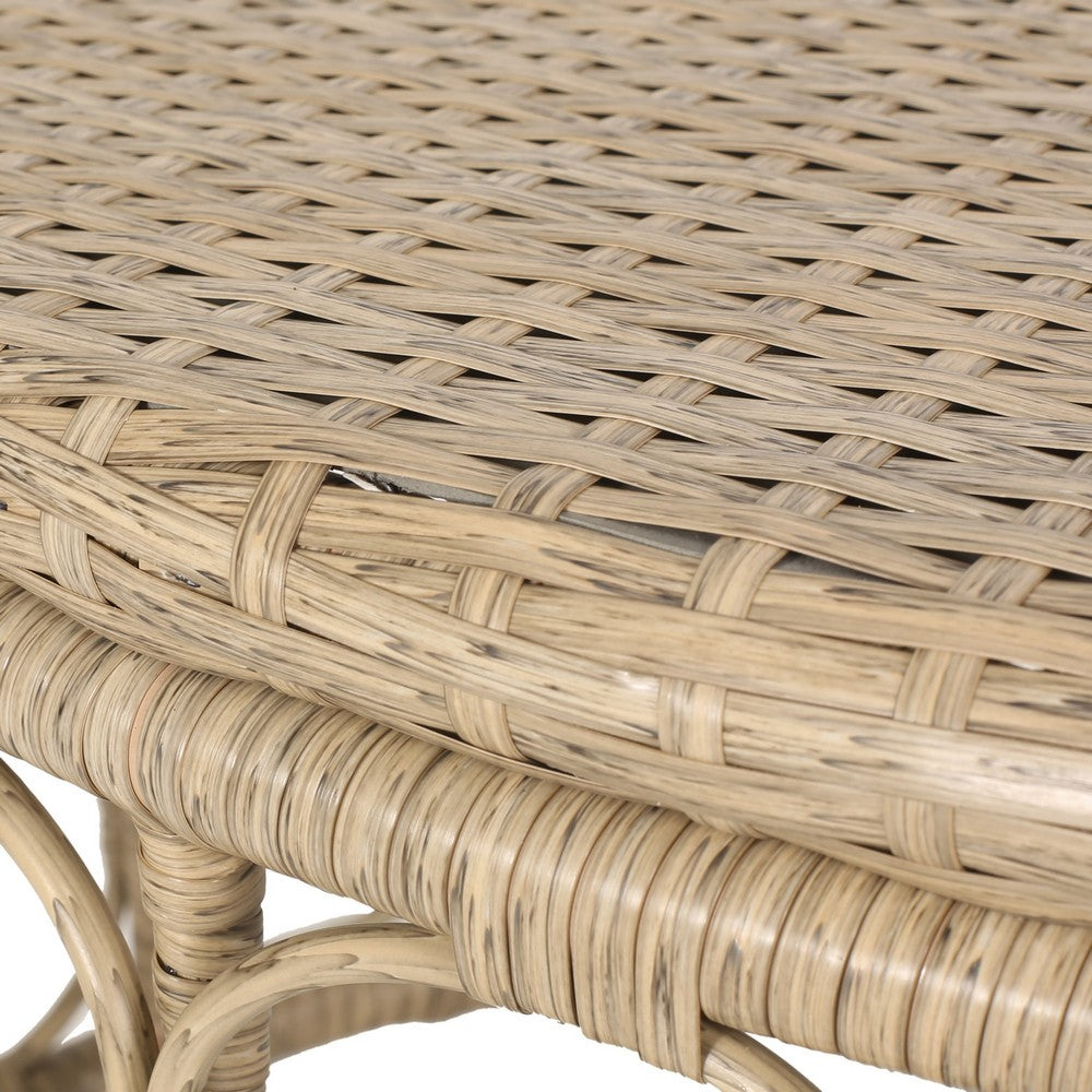 Resy Outdoor Coffee Table, 33 Inch Oval Top, Boho Brown Wicker Woven -BM335155