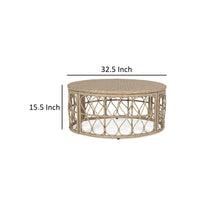 Resy Outdoor Coffee Table, 33 Inch Oval Top, Boho Brown Wicker Woven -BM335155