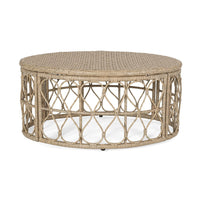 Resy Outdoor Coffee Table, 33 Inch Oval Top, Boho Brown Wicker Woven -BM335155