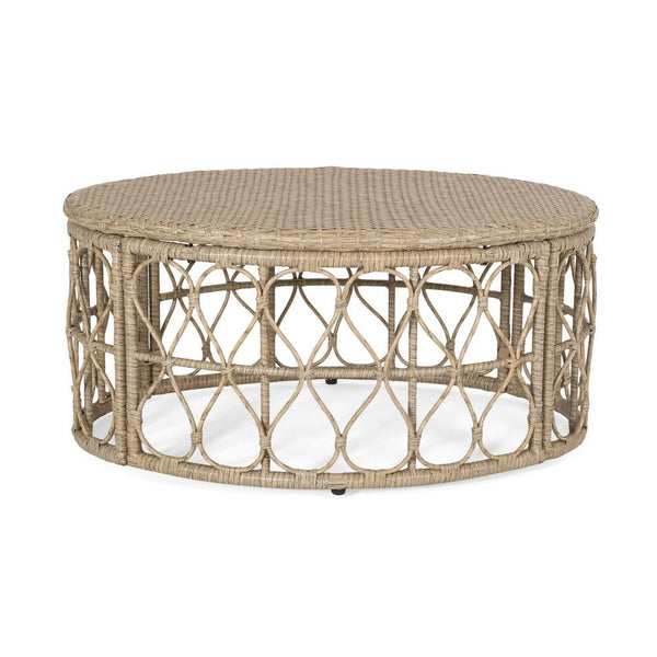 Resy Outdoor Coffee Table, 33 Inch Oval Top, Boho Brown Wicker Woven -BM335155