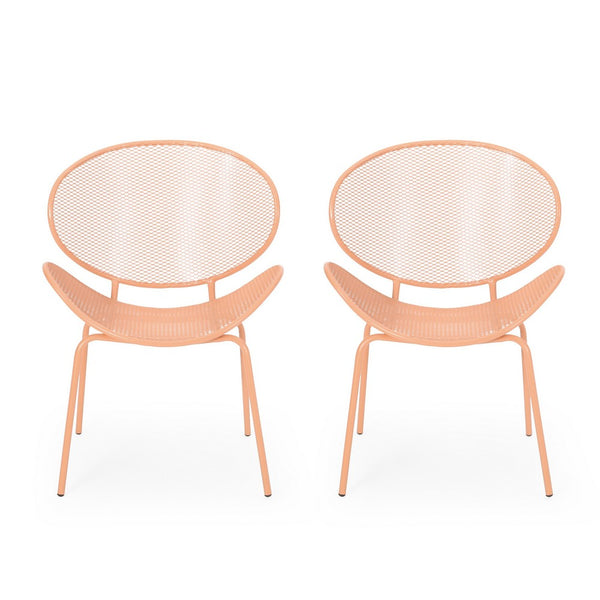 Elie Outdoor Chairs Set of 2, Wing Mesh Curved Back, Orange Iron Frame -BM335156
