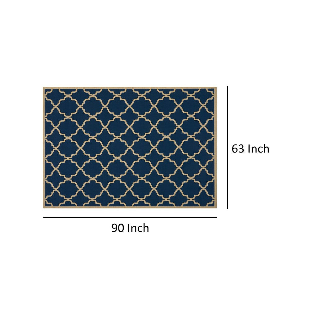 5 x 8 Outdoor Small Area Rug, Blue Ivory Geometric Quatrefoil Pattern -BM335158