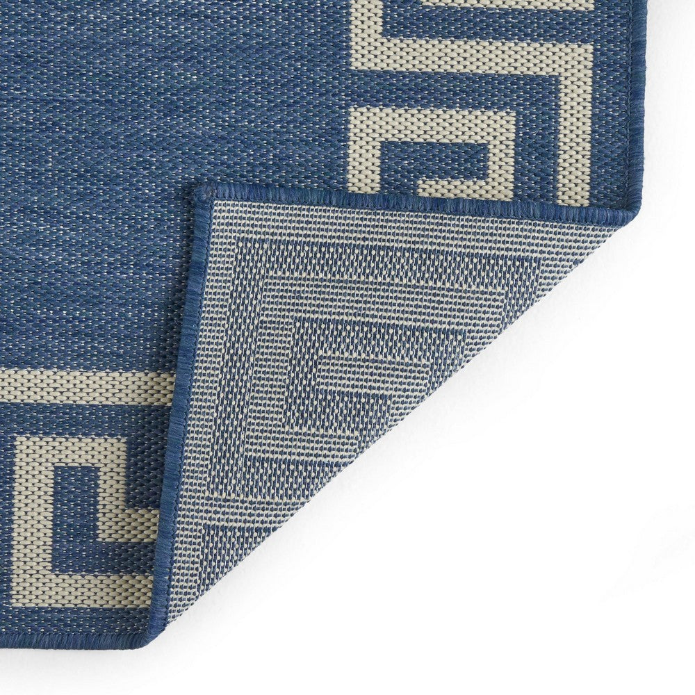5 x 7 Outdoor Small Area Rug, Woven Blue and Ivory Geometric Pattern -BM335159