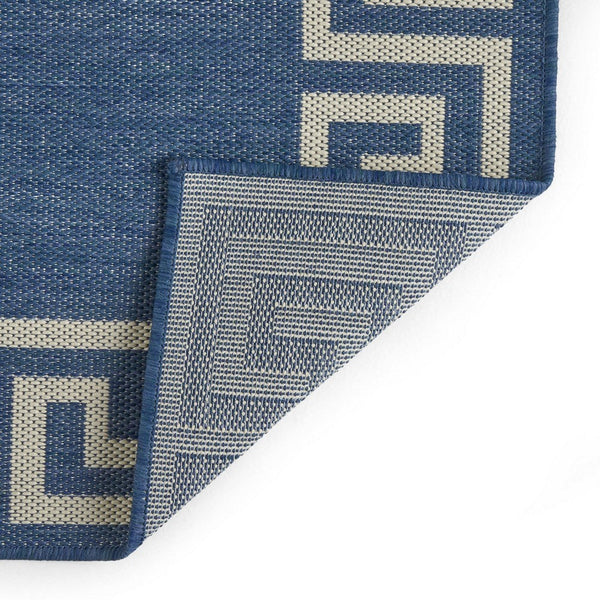 5 x 7 Outdoor Small Area Rug, Woven Blue and Ivory Geometric Pattern -BM335159