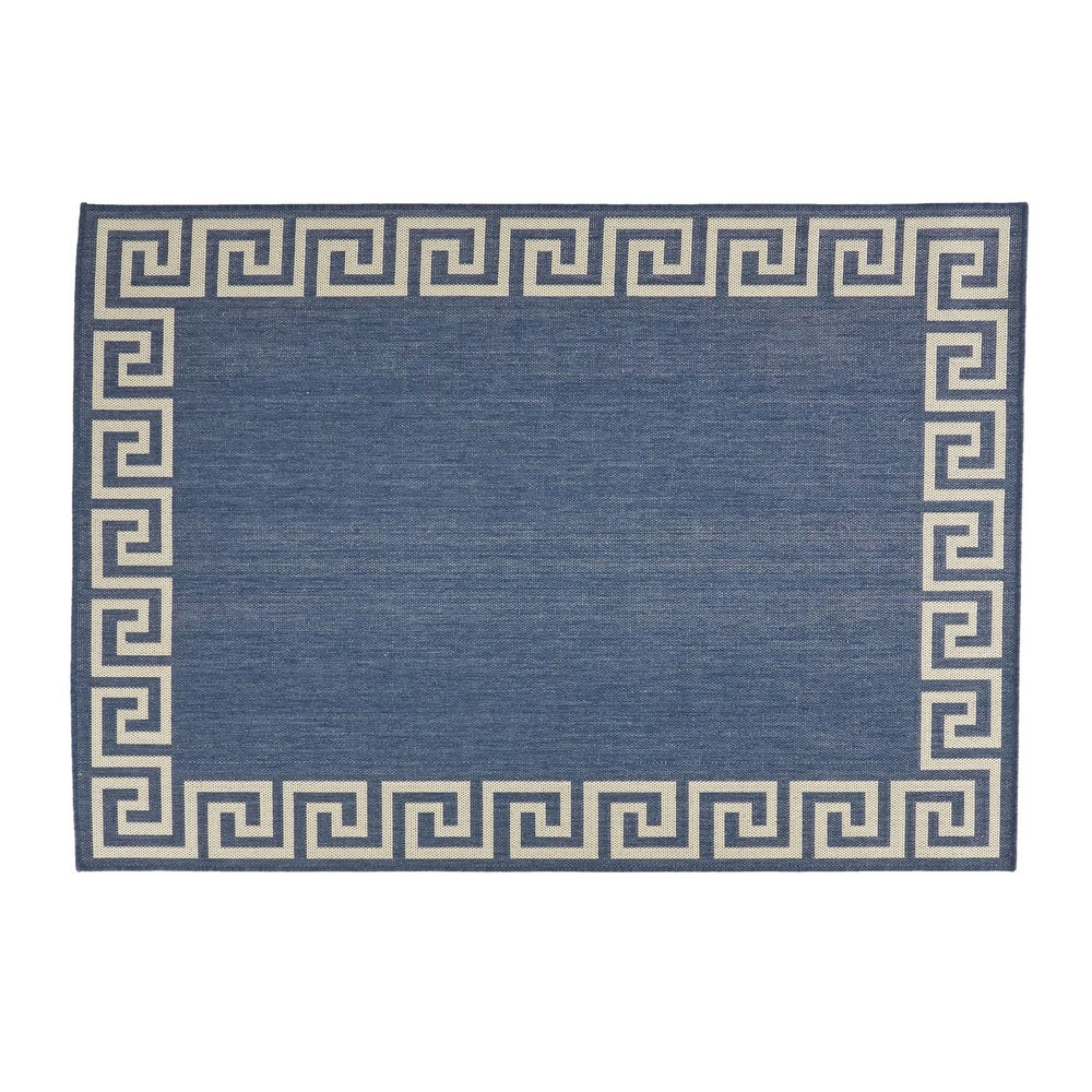 5 x 7 Outdoor Small Area Rug, Woven Blue and Ivory Geometric Pattern -BM335159