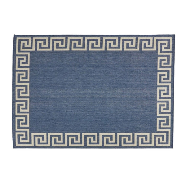 5 x 7 Outdoor Small Area Rug, Woven Blue and Ivory Geometric Pattern -BM335159