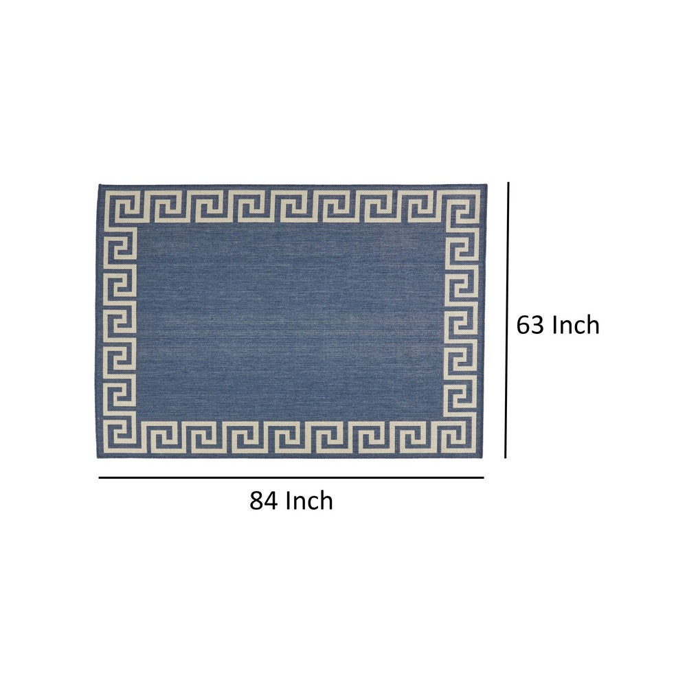 5 x 7 Outdoor Small Area Rug, Woven Blue and Ivory Geometric Pattern -BM335159